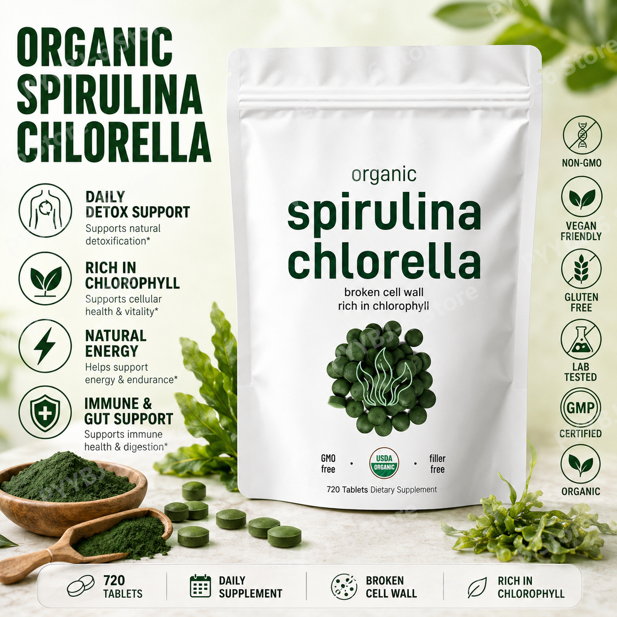 Organic Spirulina Chlorella Ta - مراجعة Spirulina Tablet Organic وسعره